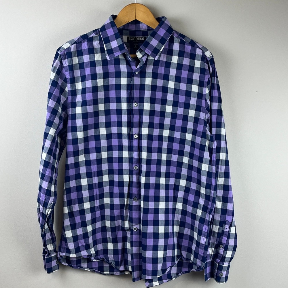 2/$30 Express Purple Navy Plaid Modern Fit Button Down Shirt Large